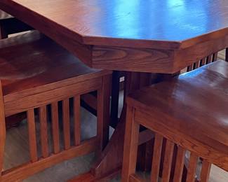 Mission Style Dining Table w 6 Chairs and Built-in Leaf