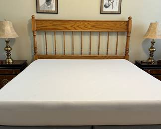 King Oak Headboard, Tuft & Needle King Mattress & Box Spring 