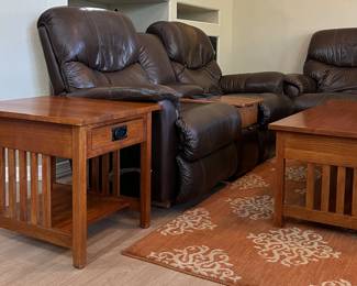 La-z-Boy Sofa and Loveseat. Area Rug, Mission Style Coffee Table and End Table 
