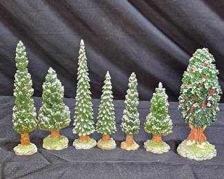 Dept 56 6-pc Snowy Evergreens &Village Holly Tree