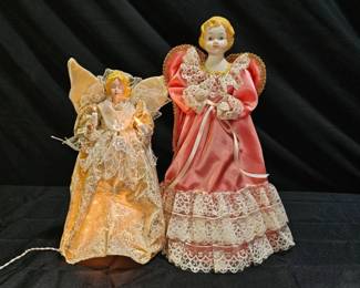 2 Vtg Porcelain Tree Topper Angels-1 Lighted