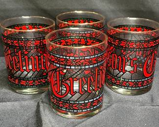 4 Vintage Houze Season's Greetings Lowball Glasses