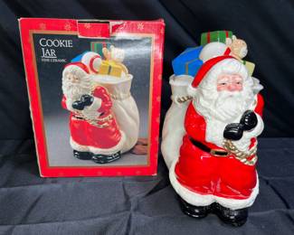 Vtg Ceramic Santa Claus & Toy Bag Cookie Jar