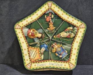 Happy Holidays Folk 5-Piece Christmas Ornament Set