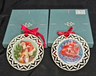 2 Lenox Santa's Portrait Series Porcelain Ornament