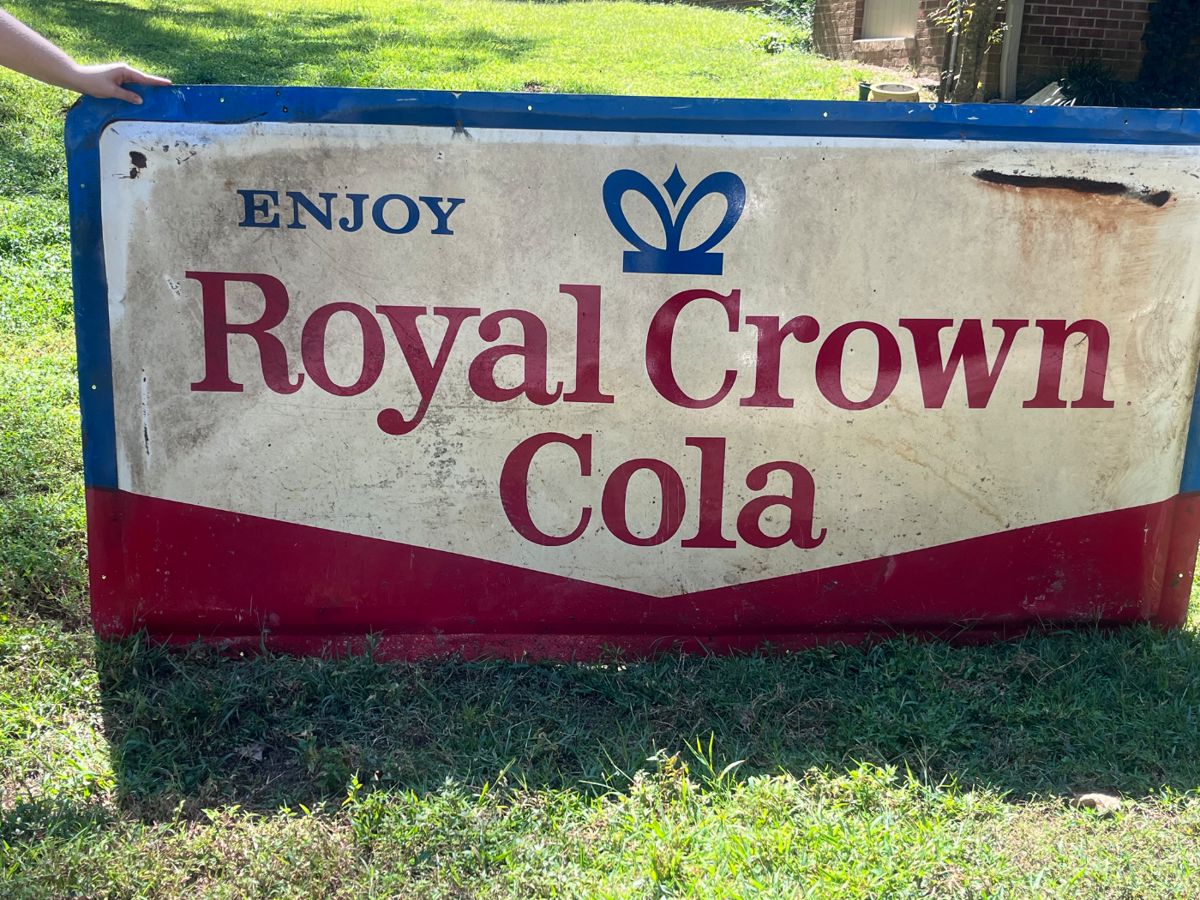 Vintage 8 ft. x 4 ft. Enjoy Royal Crown Cola Store Front Metal Sign