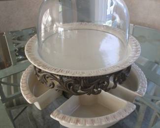 Glass Domed Cake Pedestal with Acanthus Leaf