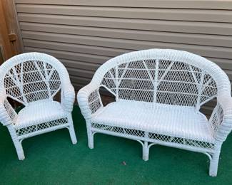 Vintage Wicker Loveseat and Lounge Chair