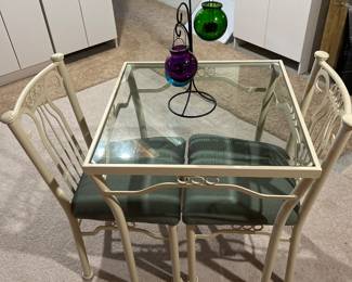 Glass Top, Cast Iron Bistro Table and Chairs