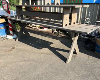 10' wooden table with long & short benches