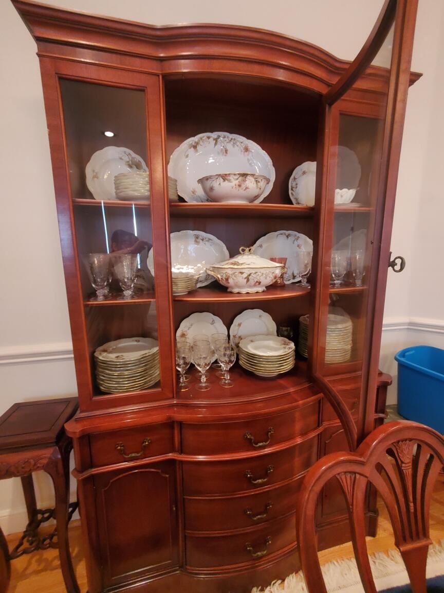 Vintage china cabinet and china 