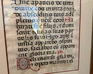 Framed illuminated book page rare 