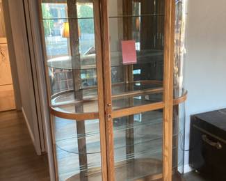 Large oak round glass cabinet