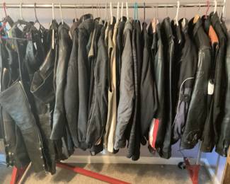 Harley Davison, leather coat and other leather chaps and coats