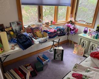 Hang Ten board shorts, clothes, photo albums, Candles, large flowers