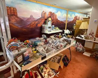 Lots of party supplies, baking items, napkins, paper plates, christmas, light bulbs