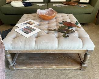 Tufted Linen Ottoman