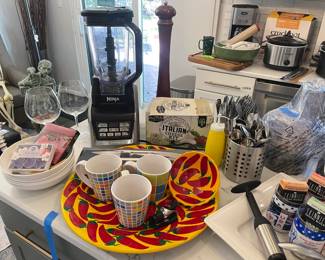Mugs, Wine Glasses, Bowls, Ninja Blender, Serving Utensils