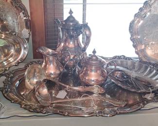 Beautiful sterling silver plated serving pieces punch bowl ladles and more