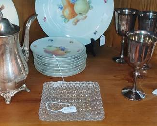 Bavarian fruit plates sterling silver plated goblets and more