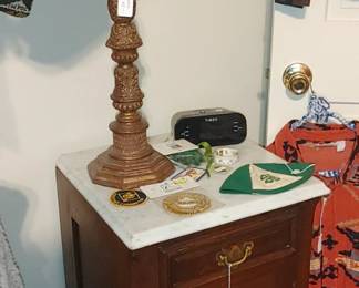 Mahogany marble top nightstand
