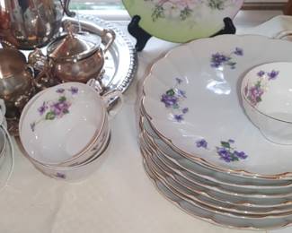 Beautiful China snack sets plates and cups violets
