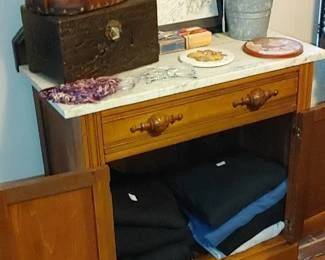 Victorian Oak wash stand marble top