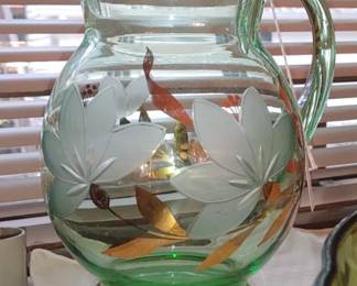 Pretty depression glass green pitcher