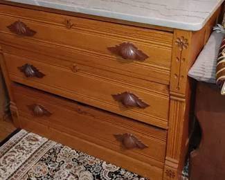 Beautiful Eastlake marble top chest with fruit wood pulls