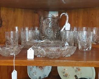 American brilliant cut pitcher and glasses