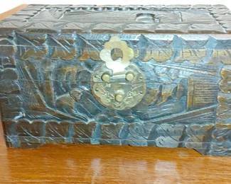 Carved wooden box