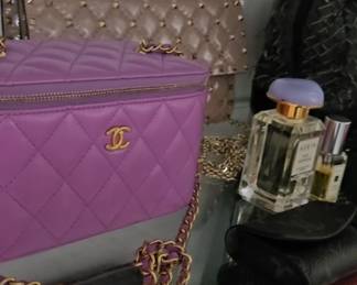 Chanel vanity bag in purple Valentino rockstud patent bag