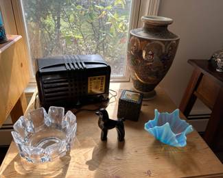 Old Radio, Orrefors Corona Bowl, Satsuma Vase, Baccarat Poodle