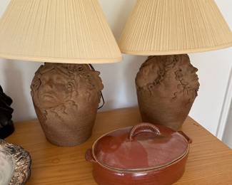 Clay / Stoneware Lamps with 3 Faces, Stoneware Dutch Oven