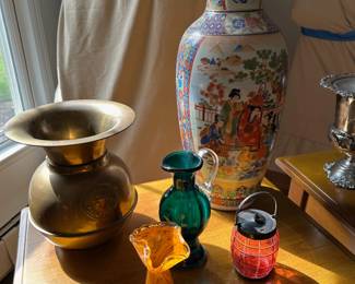 Spittoon, Colored Glass, Large Asian Vase