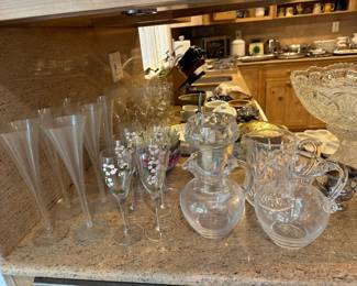 Tiffany Champagne Flutes, Perrier Jouet Glasses, Simon Pearce Pitchers