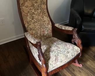 Antique Ladies Rocking Chair w/ Carved Arms