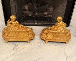 Pair Antique Gilt Bronze Chenets