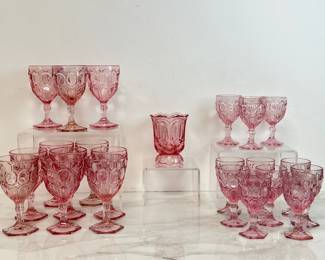 Lot 7951 Fostoria Moonstone Pink Goblets LG Wright Spooner Vase
