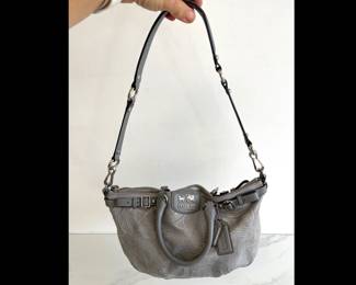 Lot 8140 Coach Madison Silver Signature Satchel Handbag Purse