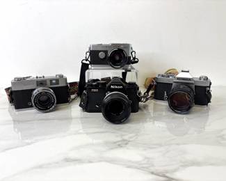 Lot 7915 Vintage FIlm Cameras Nikon Konica Olympus CameraLens Cases
