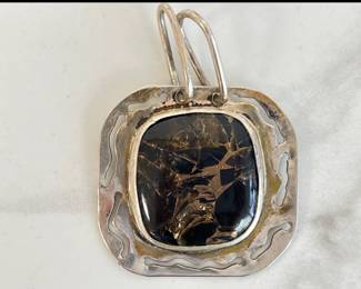 Lot 8214 Black Copper Turquoise Sterling Silver Pendant