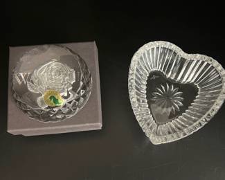Lot 8058 Waterford Crystal Rose Paperweight Heart Candy Bowl