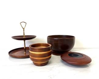 Lot 7999 Hand Turned Wood Tiered Server Bowls Flower Frog