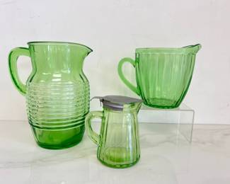 Lot 7937 Vintage Uranium Glass Pitchers Anchor Hocking Jeanette