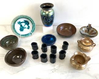 Lot 8154 Studio Pottery Vase Bowls Napkin Rings Sugar Bowl Creamer