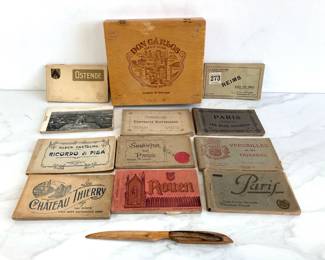 Lot 8155 Vintage Wooden Don Carlos Cigar Box Wooden Knife Postcard Books