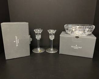 Lot 8068 Waterford LIsmore Taper Candle Holders Archive Bowl
