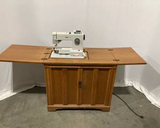 Lot 8651 Pfaff 1197 Sewing Machine w Motorized Cabinet Notions