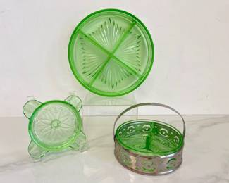 Lot 7936 Vintage Uranium Glass Relish Dishes Jeanette Ashtray